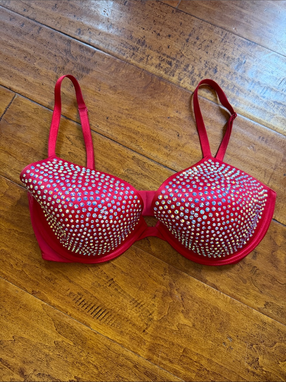 Victoria's Secret Red Crystal-Embellished Push-Up Bra
